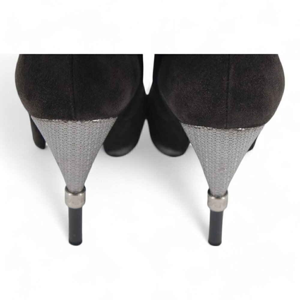Chanel Suede Interlocking CC Logo High Heel Ankle Booties - Picture 7 of 11